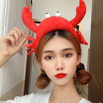 Fxaelian Cute Red Crab Hairband for Parties & Costumes