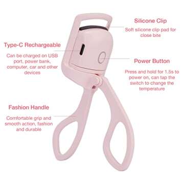 HUAKARAD Heated Eyelash Curler with Comb, USB Rechargeable Electric Eyelash Curler, Warm Eyelash Curler,2 Heating Modes Eyelash Curlers Heated Quick Natural, Long Lasting