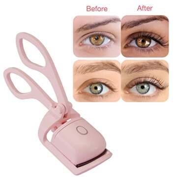 HUAKARAD Heated Eyelash Curler with Comb, USB Rechargeable Electric Eyelash Curler, Warm Eyelash Curler,2 Heating Modes Eyelash Curlers Heated Quick Natural, Long Lasting