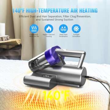 Mattress Vacuum Cleaner, UV Bed Vacuum Cleaner,16Kpa Powerful Handheld Vacuums with Heating & Ultrasonic & Anion for Mattress Bed Home Dust Pet Hair,500W(Corded,Deep Purple)