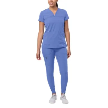 Adar Uniforms Pro Movement Booster Scrub Set For Women - Sweetheart V-Neck Top & Yoga Jogger Pants -...