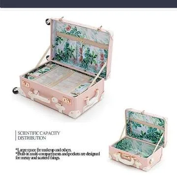 COTRUNKAGE 3 Piece Vintage Luggage Set TSA Lock Vintage Suitcase with Spinner Wheels, Embossed Pink