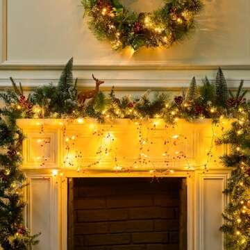 JOYIN 10.8ft Christmas Berry Garland String Light Beaded