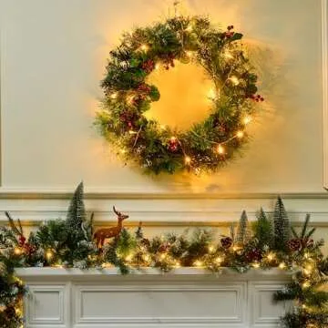 JOYIN 10.8ft Christmas Berry Garland String Light Beaded