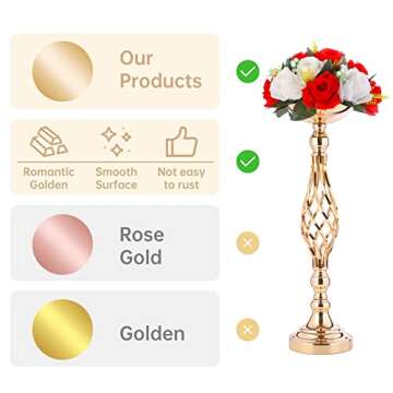 Elegant Wedding Centerpieces, Metal Flower Vases - 2 Pcs