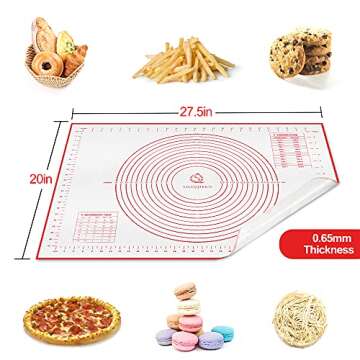 SiliQueen Silicone Pastry Baking Mat with Measurements Extra a Brush and a Dough Scraper- 27.5” x 20” Heat Resistant, BPA Free, Non-Stick Non-Slip Pastry Mat for Rolling Dough, Easy to Clean, Red