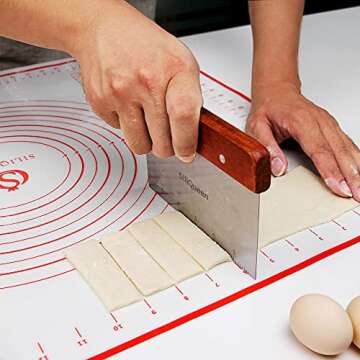 SiliQueen Silicone Pastry Baking Mat with Measurements Extra a Brush and a Dough Scraper- 27.5” x 20” Heat Resistant, BPA Free, Non-Stick Non-Slip Pastry Mat for Rolling Dough, Easy to Clean, Red