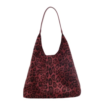Luxury Brown Suede Hobo Bag - Vintage Leopard Red Tote for Women