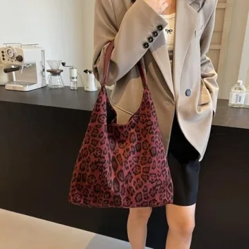 Luxury Brown Suede Hobo Bag Vintage Leopard Red Tote