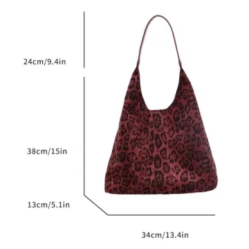 Luxury Brown Suede Hobo Bag Vintage Leopard Red Tote