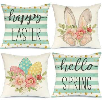 GEEORY Easter Pillow Covers Set 4 - Bunny Eggs Design