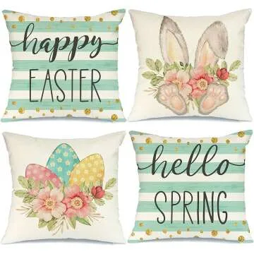 GEEORY Easter Pillow Covers Set 4 - Bunny Eggs Design