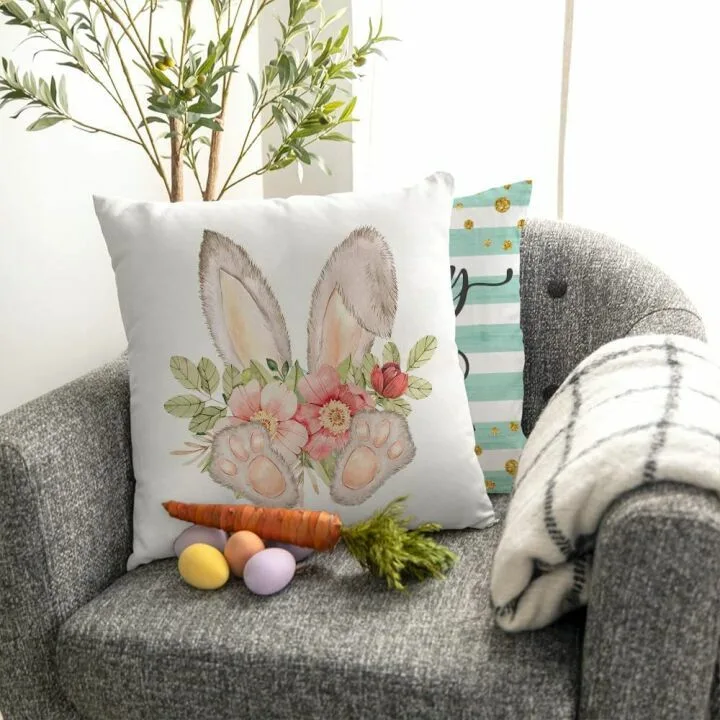 GEEORY Easter Pillow Covers Set 4 - Bunny Eggs Design