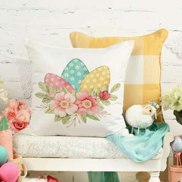 GEEORY Easter Pillow Covers Set 4 - Bunny Eggs Design