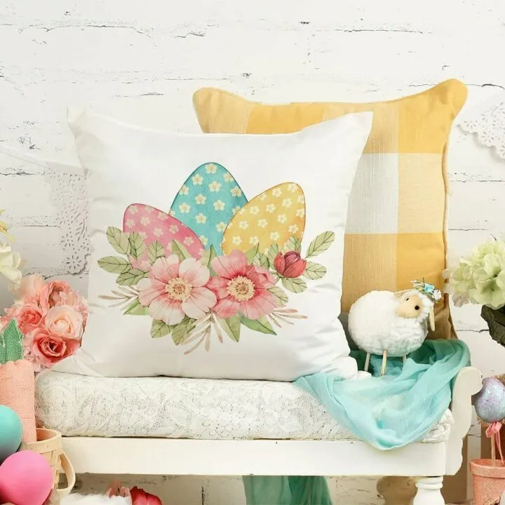 GEEORY Easter Pillow Covers Set 4 - Bunny Eggs Design