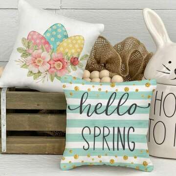 GEEORY Easter Pillow Covers Set 4 - Bunny Eggs Design