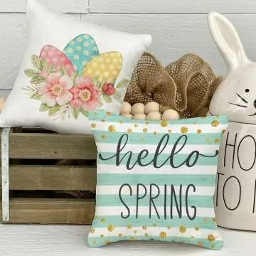 GEEORY Easter Pillow Covers Set 4 - Bunny Eggs Design