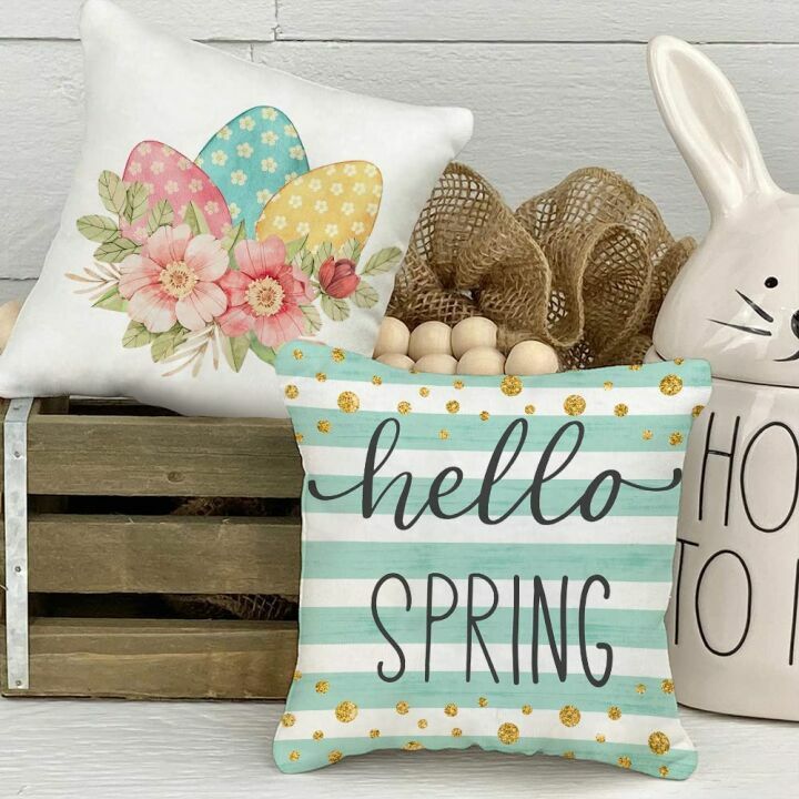 GEEORY Easter Pillow Covers Set 4 - Bunny Eggs Design