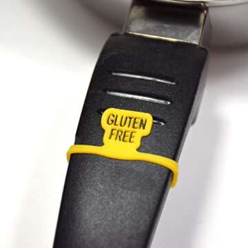 Gluten Free Silicone Labels for Kitchen. Set of 4 Tags for Pans and 2 Tags for Pots. Kitchen Storage and Organization Accessories. Yellow