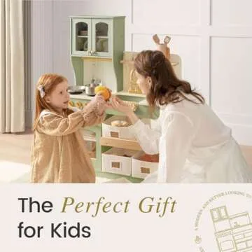 Tiny Land Play Kitchen for Kids, Wooden Play Kitchen with Toy Storage System, Toy Kitchen Set with Plenty of Play Features, Kids Play Kitchen Designed, Gift for Ages 3+ (Green)