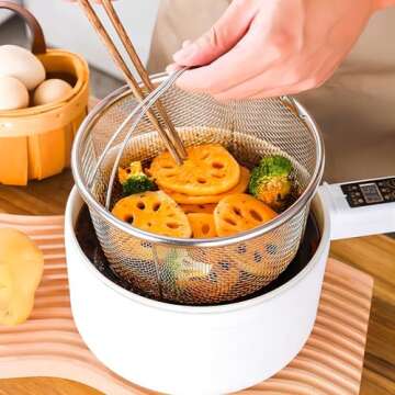 GREATLINK Mesh Steamer Basket, Stainless Steel Mesh Net Strainer Basket and Insert, Pressure Cookers and Pots,for Washing, Fry, Steam or Cook Fruits,Vegetables and Pastas (Free 2 Pcs silicone gloves)