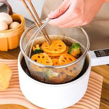 GREATLINK Mesh Steamer Basket, Stainless Steel Mesh Net Strainer Basket and Insert, Pressure Cookers and Pots,for Washing, Fry, Steam or Cook Fruits,Vegetables and Pastas (Free 2 Pcs silicone gloves)