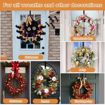 PECULA 2 Pack 14” Wreath Hangers for Front Door, Wreath Door Hanger 40lb Load-Bearing, Metal Wreath Hanger for Welcome Sign, Door Wreath Hanger for Halloween, Easter, Christmas Decorations (Black)