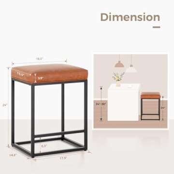 MAISON ARTS Counter Height 24 Inch Bar Stools Set of 4 for Kitchen Counter Backless Modern Barstools...