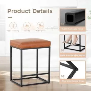 MAISON ARTS Counter Height 24 Inch Bar Stools Set of 4 for Kitchen Counter Backless Modern Barstools Industrial Upholstered Faux Leather Stools Farmhouse Island Chairs, Brown