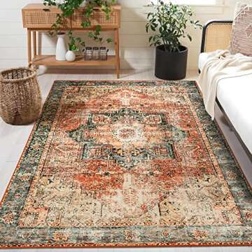 Wonnitar Oriental 5x7 Area Rugs,Washable Large Living Room Rug,Non-Slip Ultra-Thin Vintage Throw Rug for Dining Room,Retro Stain Resistant Floor Mat for Mud Room Basement Entry,Orange