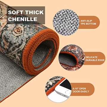 Wonnitar Oriental 5x7 Area Rugs,Washable Large Living Room Rug,Non-Slip Ultra-Thin Vintage Throw Rug for Dining Room,Retro Stain Resistant Floor Mat for Mud Room Basement Entry,Orange