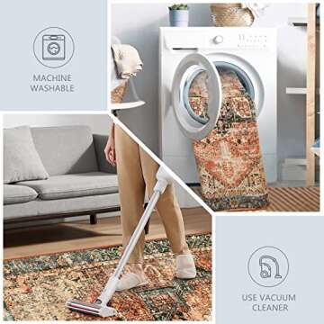 Wonnitar Oriental 5x7 Area Rugs,Washable Large Living Room Rug,Non-Slip Ultra-Thin Vintage Throw Rug for Dining Room,Retro Stain Resistant Floor Mat for Mud Room Basement Entry,Orange