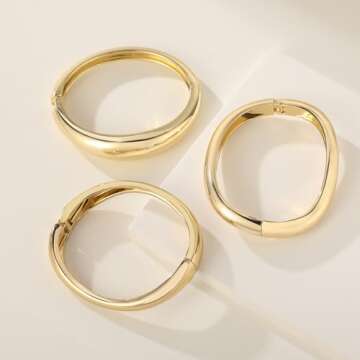 zocare Gold Bangles Bracelets for Women Chunky Gold Cuff Bracelet Set 2PCS Trendy Bracelet for Women Irregular Cuff Hinged Wide 14K Gold Plated Bracelet