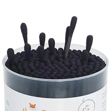 HOMEFOX Black Cotton Swabs - 200 Count Organic Cotton Buds