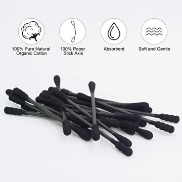 HOMEFOX Black Cotton Swabs - 200 Count Organic Cotton Buds