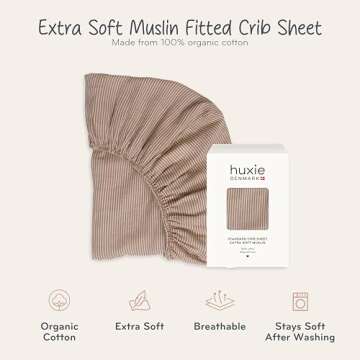 Crib Sheets – Organic Cotton Muslin Fitted Crib Sheet – Standard Size for Baby Boy and Baby Girl 28" x 52" Ultra-Soft and Breathable. (Natural Stripe)