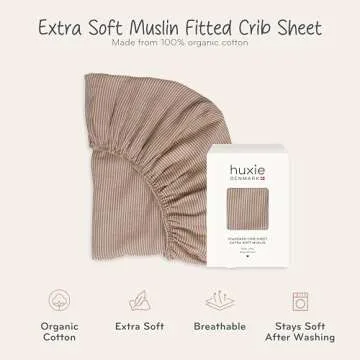 Crib Sheets – Organic Cotton Muslin Fitted Crib Sheet – Standard Size for Baby Boy and Baby Girl 28" x 52" Ultra-Soft and Breathable. (Natural Stripe)