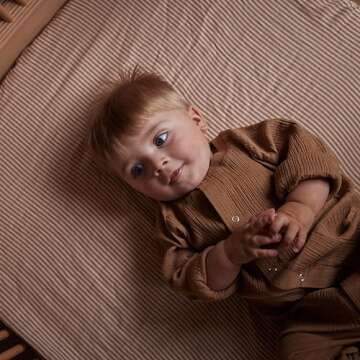 Crib Sheets – Organic Cotton Muslin Fitted Crib Sheet – Standard Size for Baby Boy and Baby Girl 28" x 52" Ultra-Soft and Breathable. (Natural Stripe)