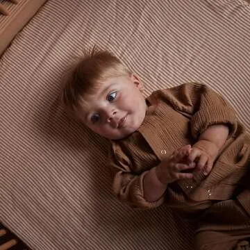 Crib Sheets – Organic Cotton Muslin Fitted Crib Sheet – Standard Size for Baby Boy and Baby Girl 28" x 52" Ultra-Soft and Breathable. (Natural Stripe)