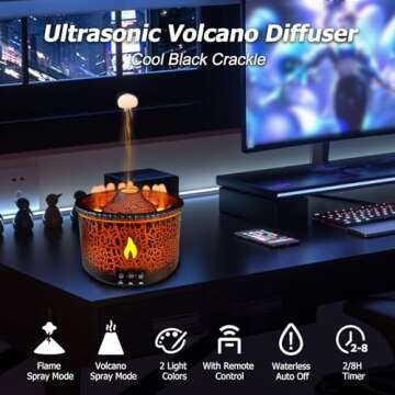 Cechlicht Volcano Diffuser, Essential Oil Diffuser 300ml Volcano Humidifier with Flame & Volcano Mis...