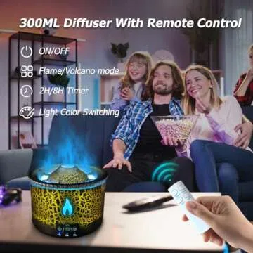 Cechlicht Volcano Diffuser, Essential Oil Diffuser 300ml Volcano Humidifier with Flame & Volcano Mist Mode, 2 Colors, Timer, Auto Shut-Off, Remote Control, Flame Diffusers for Home Bedroom Black
