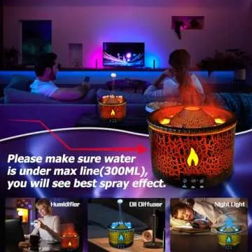 Cechlicht Volcano Diffuser, Essential Oil Diffuser 300ml Volcano Humidifier with Flame & Volcano Mist Mode, 2 Colors, Timer, Auto Shut-Off, Remote Control, Flame Diffusers for Home Bedroom Black