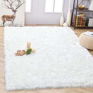 Noahas White Faux Fur Rug,Luxury Fluffy Rugs for Bedroom,4 x 6 Feet Washable Area Rugs,Sheepskin Bedroom Rug,Furry Carpet Small Shag Rug,Soft Throw Rugs for Living Room,Kids Boys Girls Room Decor