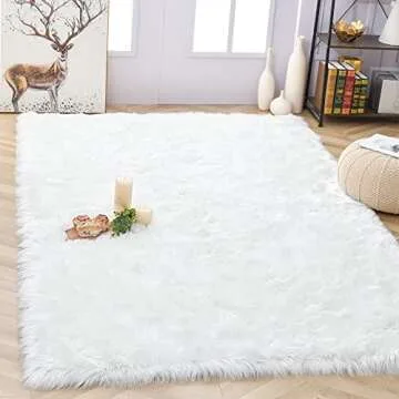 Noahas White Faux Fur Rug,Luxury Fluffy Rugs for Bedroom,4 x 6 Feet Washable Area Rugs,Sheepskin Bedroom Rug,Furry Carpet Small Shag Rug,Soft Throw Rugs for Living Room,Kids Boys Girls Room Decor