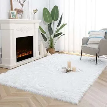 Noahas White Faux Fur Rug,Luxury Fluffy Rugs for Bedroom,4 x 6 Feet Washable Area Rugs,Sheepskin Bedroom Rug,Furry Carpet Small Shag Rug,Soft Throw Rugs for Living Room,Kids Boys Girls Room Decor
