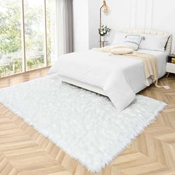 Noahas White Faux Fur Rug,Luxury Fluffy Rugs for Bedroom,4 x 6 Feet Washable Area Rugs,Sheepskin Bedroom Rug,Furry Carpet Small Shag Rug,Soft Throw Rugs for Living Room,Kids Boys Girls Room Decor