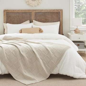 Bedsure Knitted Throw Blanket for Couch - Checkered Blanket for Summer, Soft Cozy and Lightweight Chunky Knit Blanket, Beige Throw Blanket for Living Room, 50x60 Inches