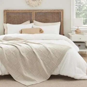 Bedsure Knitted Throw Blanket for Couch - Checkered Blanket for Summer, Soft Cozy and Lightweight Chunky Knit Blanket, Beige Throw Blanket for Living Room, 50x60 Inches