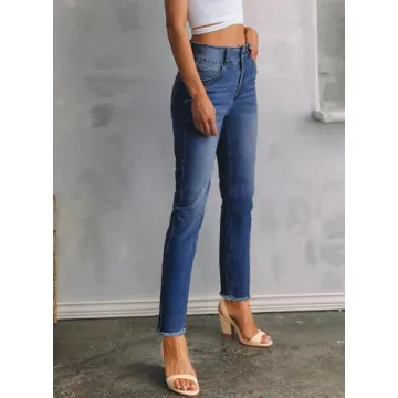 Stylish Sidefeel Women's High Waisted Straight Leg Jeans