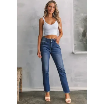 Stylish Sidefeel Women's High Waisted Straight Leg Jeans